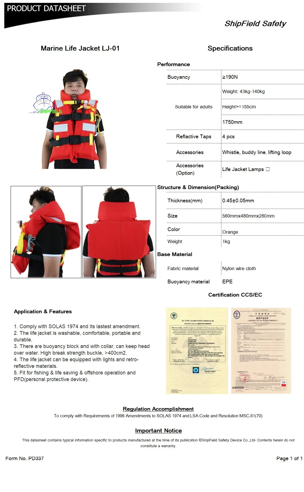 Marine/Inflatable/EPE Foam Lifejacket for Work/Leisure Safety Life Vest OEM