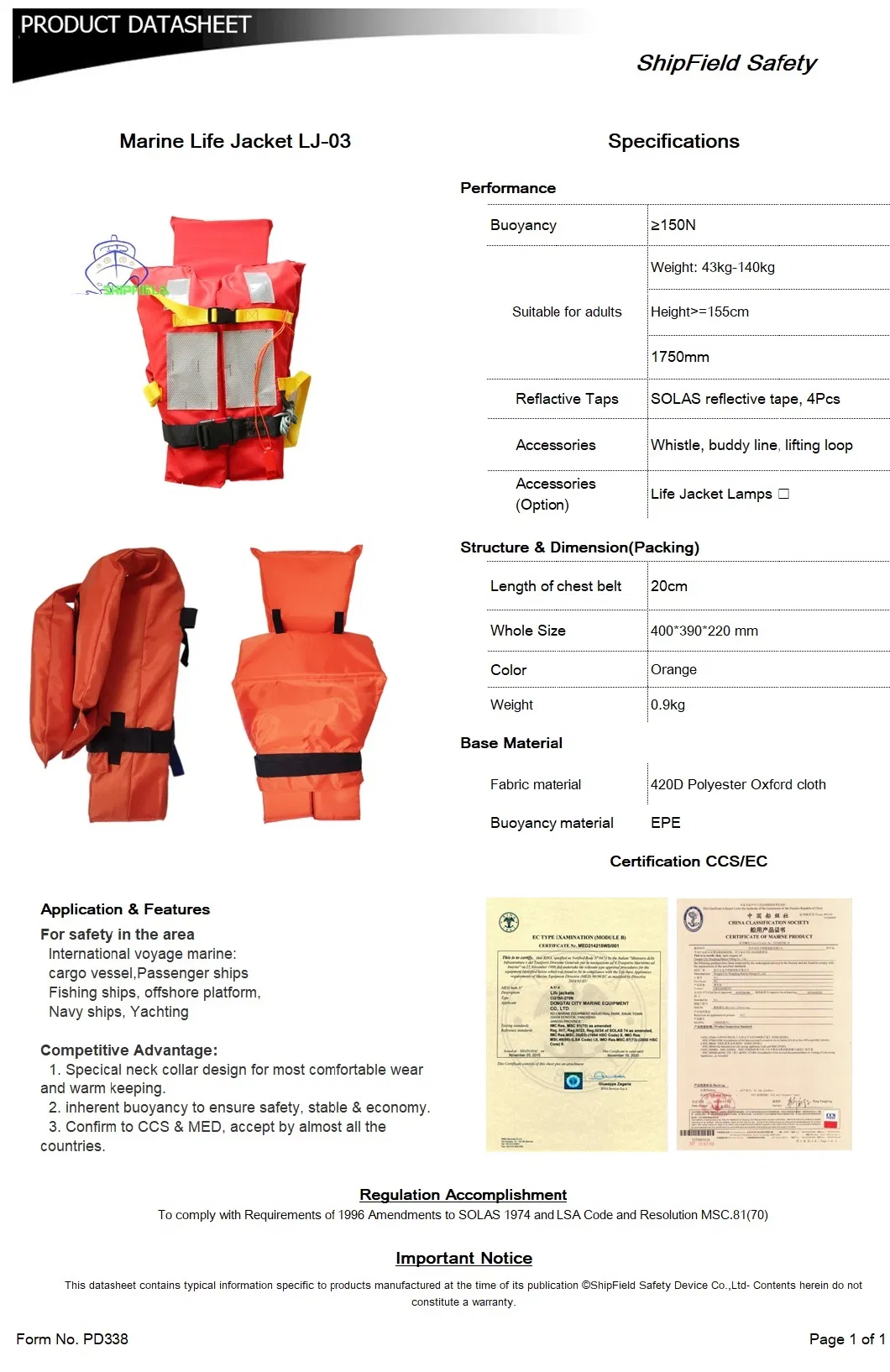 Marine/Inflatable/EPE Foam Lifejacket for Work/Leisure Safety Life Vest OEM