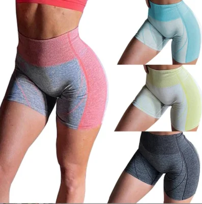 Pantaloni da fitness a compressione dalla linea luminosa senza cuciture da donna, pantaloncini da palestra per corsa e yoga