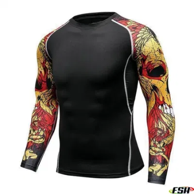 Camicie stampate a compressione Rash Guard sublimate con logo personalizzato per uomo